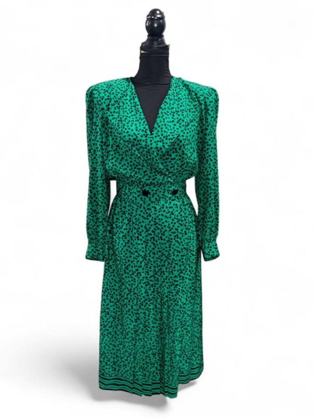 Suzi Chin for Maggy Boutique Green Long Sleeve Printed Faux-Wrap Dress